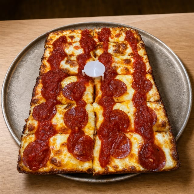 Detroit Deep Dish Pizza.