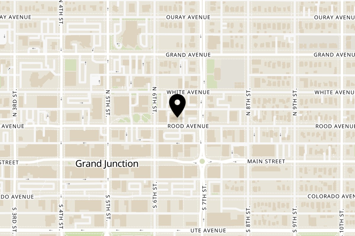 Map showing the location of Junct'n Square Pizza on 626 Rood Ave in Grand Junction